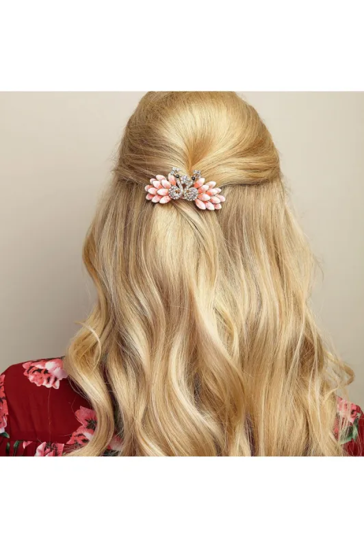 Vintage Hair Clip Pink Peacock by QueenMee Accessories sold by Goddiva