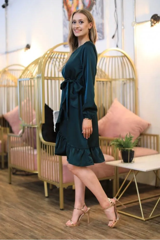 Double Second Dark Green Frill Wrap Dress sold by Goddiva product image thumbnail 4
