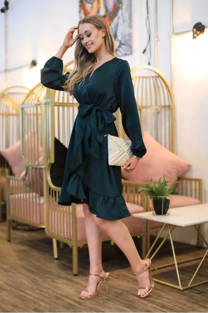 Double Second Dark Green Frill Wrap Dress sold by Goddiva product image thumbnail 5