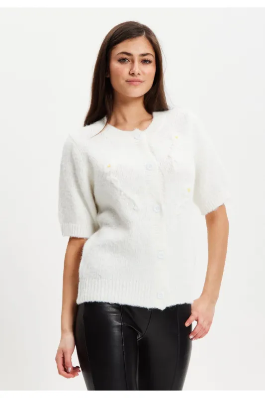 White Knitted Floral Short Sleeve Cardigan by Liquorish sold by Goddiva