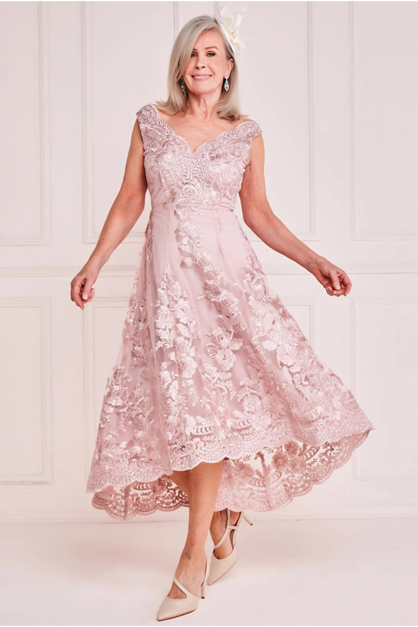 Scalloped Neck Lace Midi - Blush by Goddiva sold by Goddiva