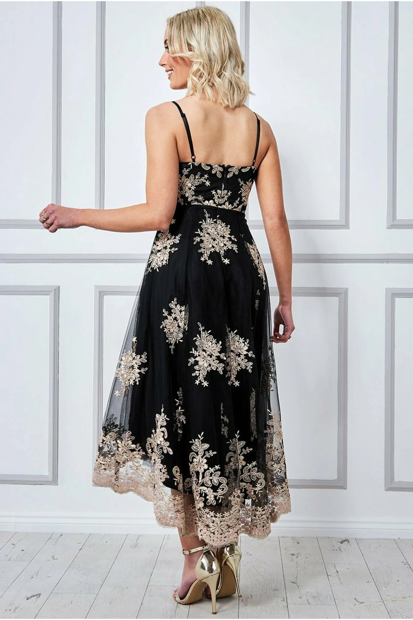 Goddiva High Low Scalloped Midi Dress - Black sold by Goddiva product image thumbnail 2