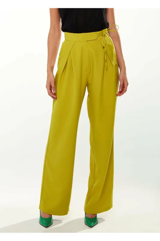 Tie Waist Wide Leg Trousers In Pistachio by Liquorish sold by Goddiva