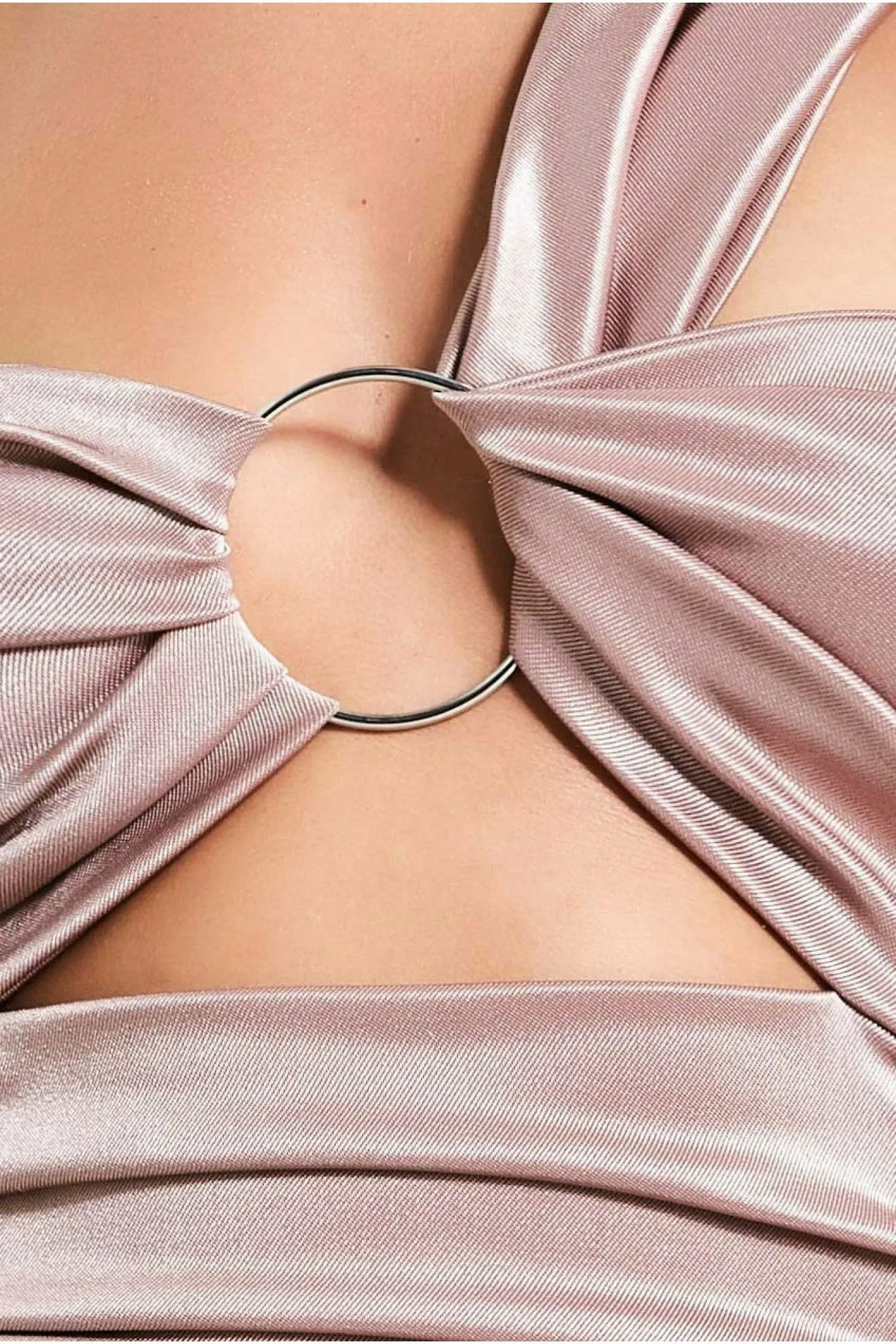 Ring Detail One Shoulder Ruched Midi - Champagne by Goddiva sold by Goddiva product image thumbnail 5