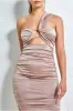 Ring Detail One Shoulder Ruched Midi - Champagne by Goddiva sold by Goddiva