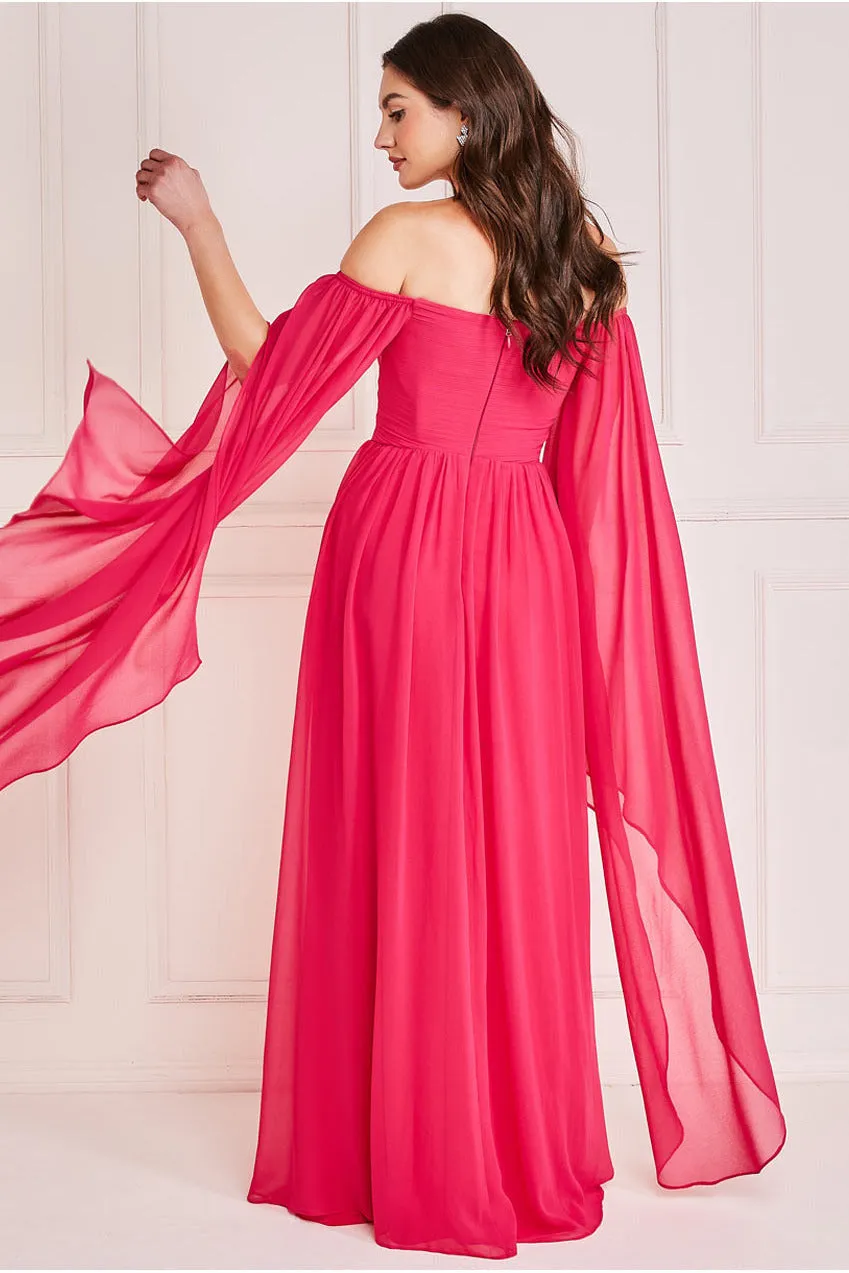 Chiffon Off The Shoulder Maxi With Cape Sleeves - Hot Pink by Goddiva sold by Goddiva product image thumbnail 2