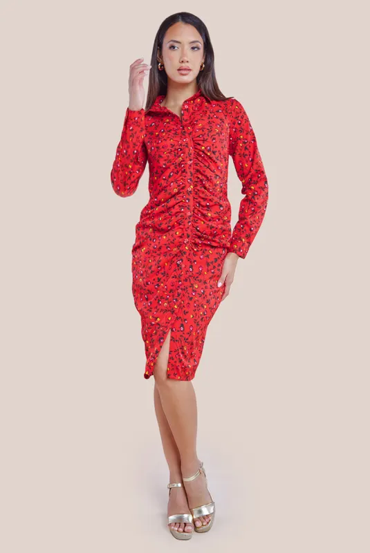 Floral Print Shirt Dress - Red by City Goddess sold by Goddiva