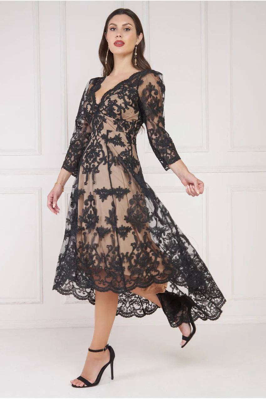 knee length dresses for ladies Charo Ruiz Ibiza Cael Floral Scalloped Lace Belted Midi Dress