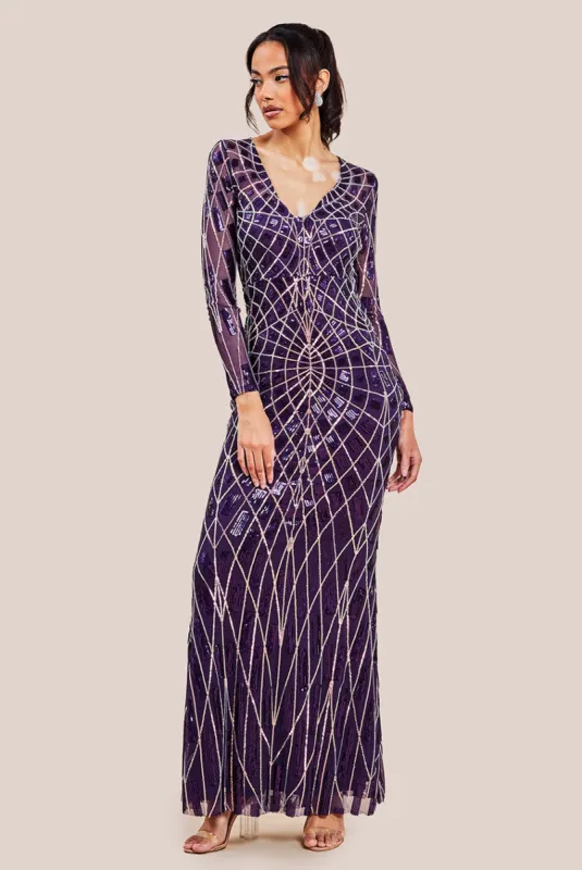 Geo Sequin Long Sleeve Maxi Dress - Purple by Goddiva sold by Goddiva