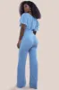 Chiffon Jumpsuit With Flutter Sleeves - Blue by Goddiva sold by Goddiva