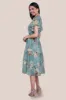 Goddiva Printed Lurex A-Line Flutter Sleeve Midi Dress - Airforce Blue sold by Goddiva