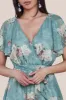 Goddiva Printed Lurex A-Line Flutter Sleeve Midi Dress - Airforce Blue sold by Goddiva