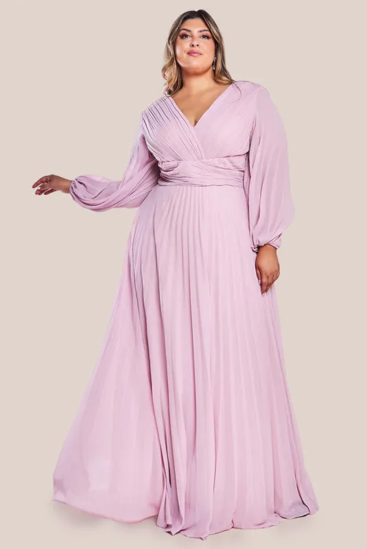 Balloon Sleeve Chiffon Maxi Dress - Pink by Goddiva Plus sold by Goddiva