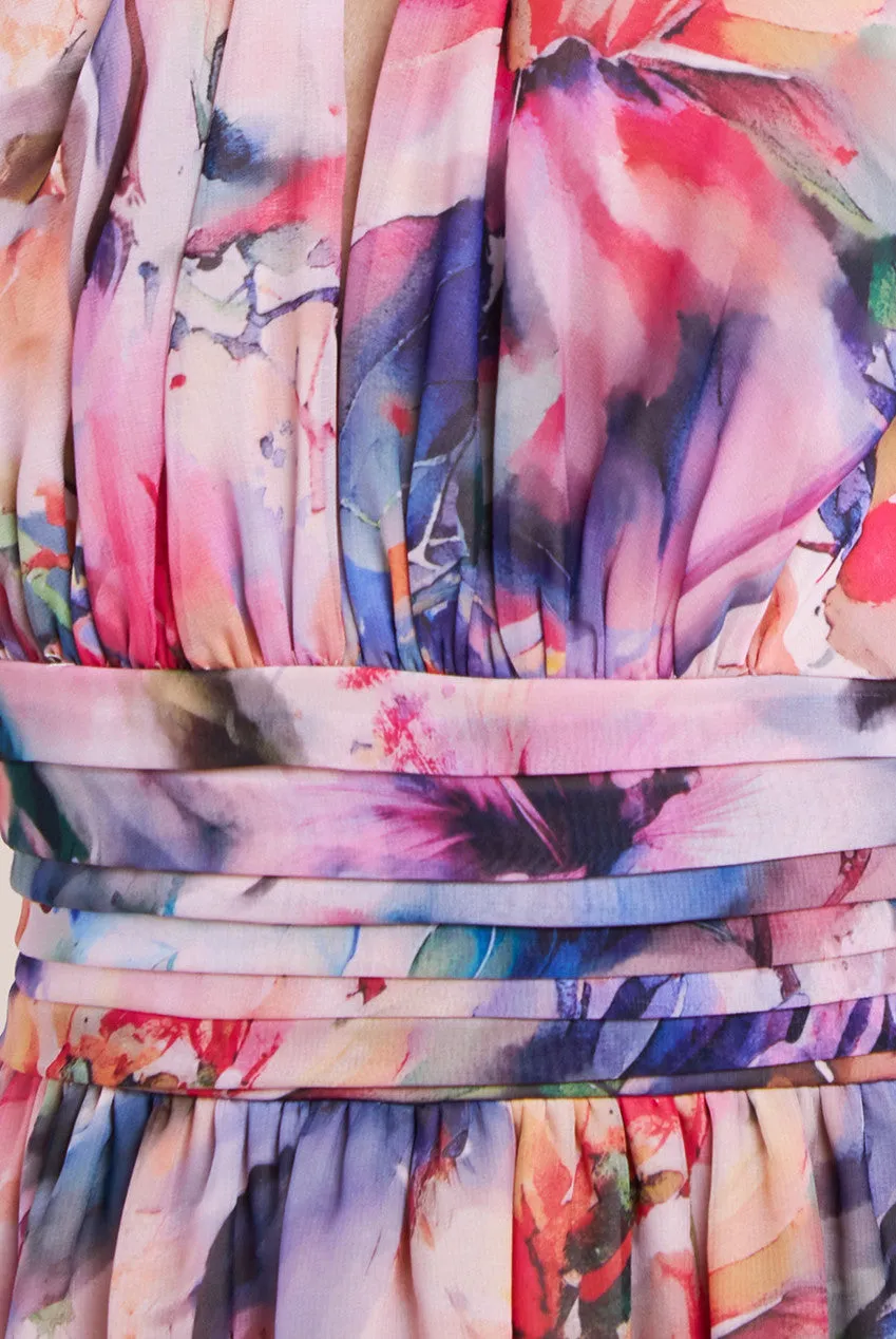 Goddiva Floral Printed Chiffon Halter Maxi Dress - Blush Floral sold by Goddiva product image thumbnail 5