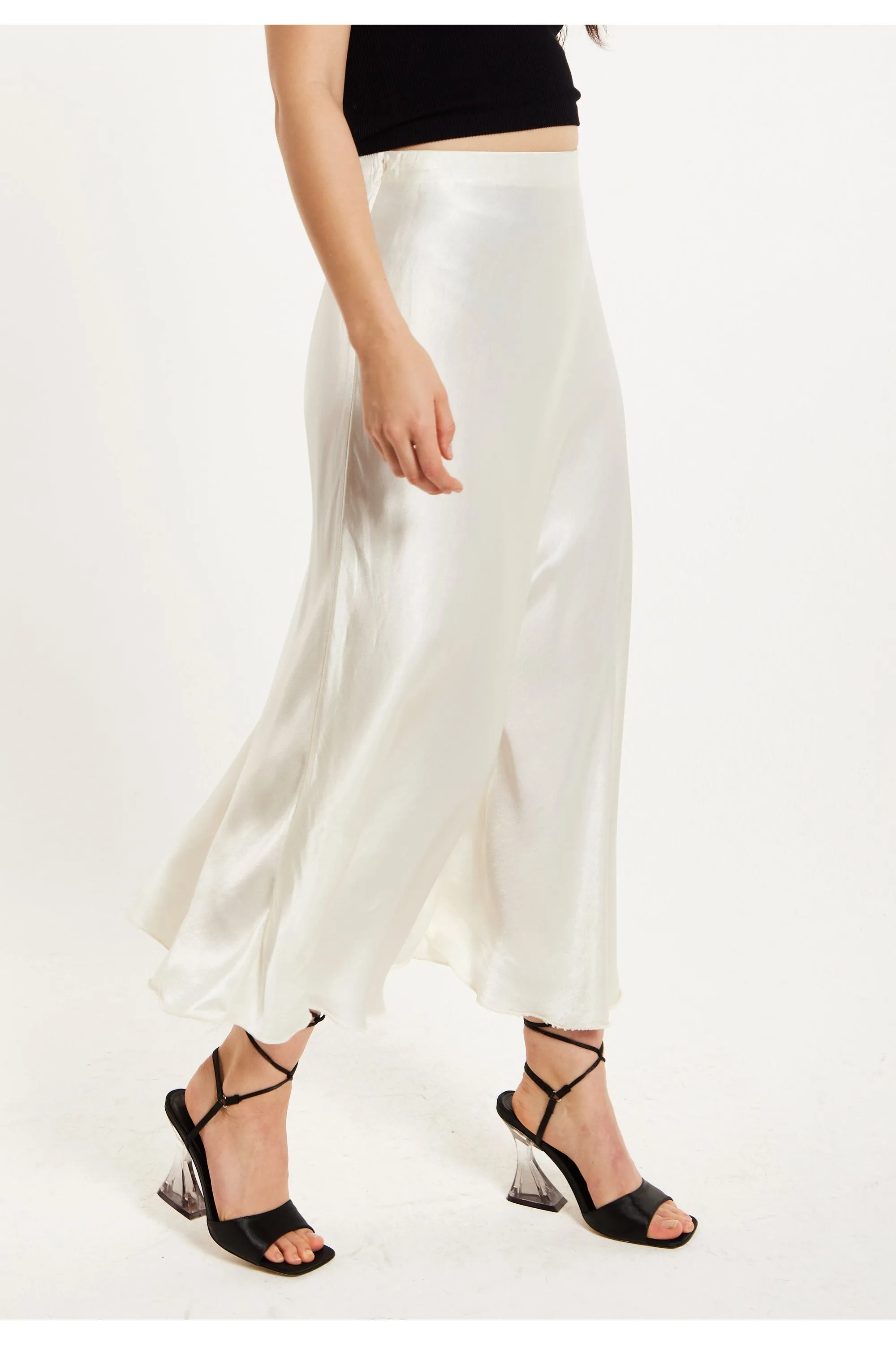 Liquorish Bias Cut White Satin Skirt sold by Goddiva product image thumbnail 2