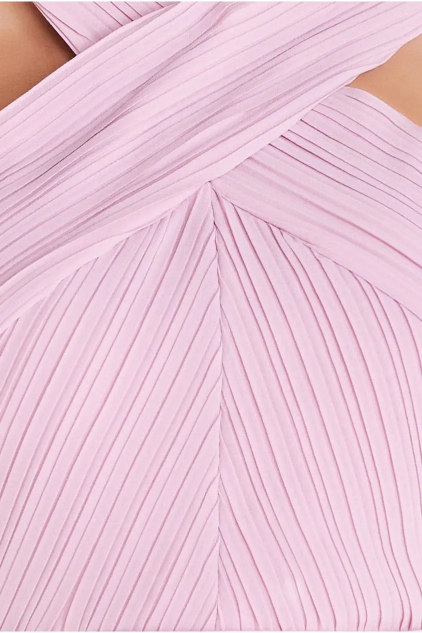 Goddiva Pleated Bodice Chiffon Tiered Midi - Pink sold by Goddiva product image thumbnail 5