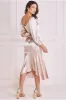 Satin Viscose Front Buttoned Dipped Hem Midaxi Dress - Champagne by Goddiva sold by Goddiva