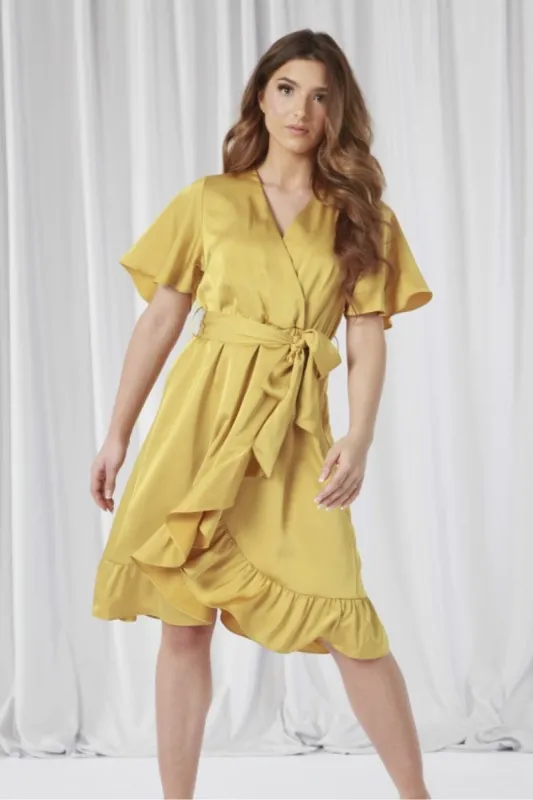 Double Second Frill Wrap Dress With Tea Sleeve sold by Goddiva