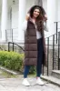 Brown Long Lux Wrap Gilet Puffer by Double Second sold by Goddiva