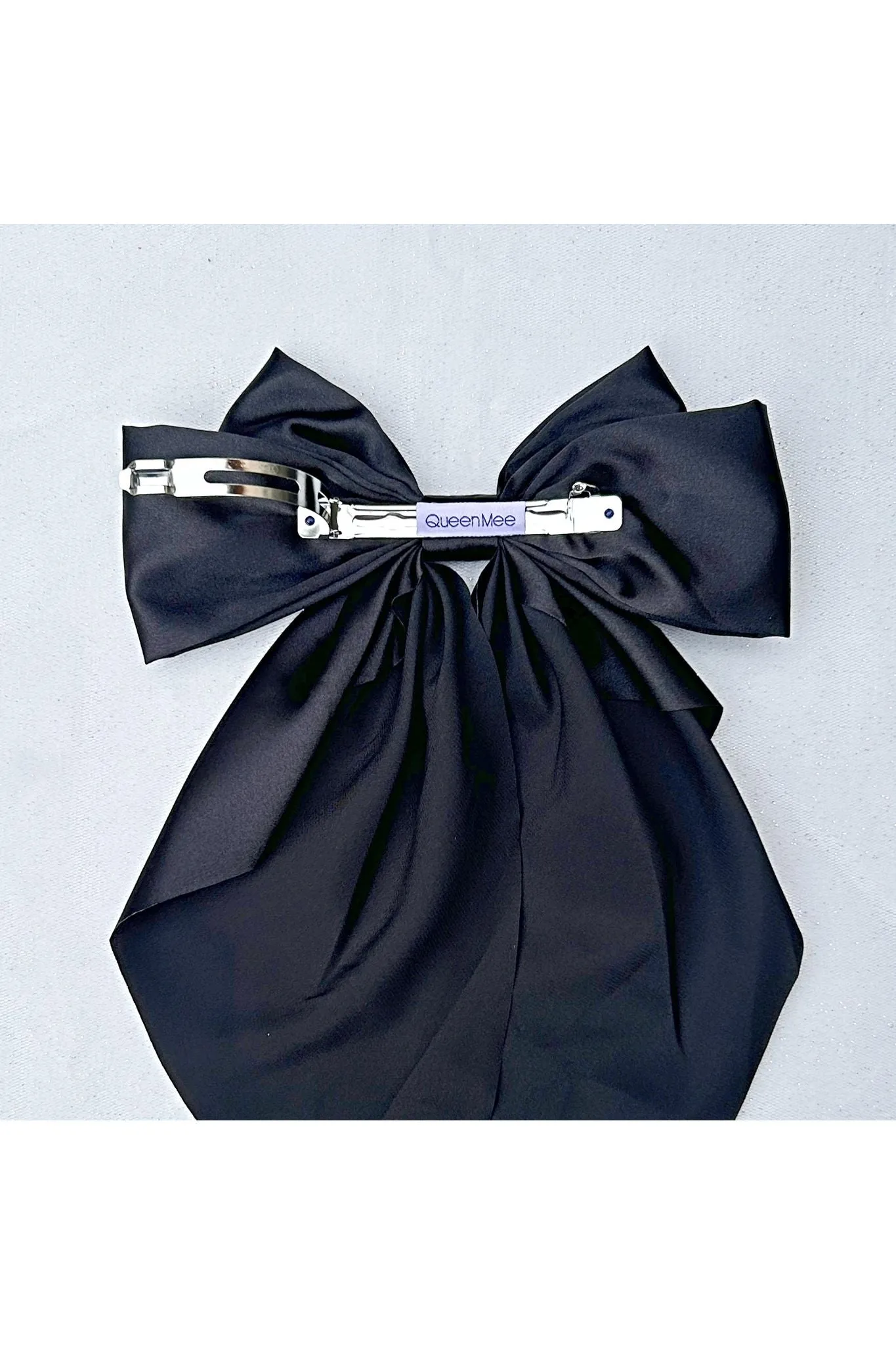 Black Satin Hair Bow Black Hair Clip Long Bow by QueenMee Accessories sold by Goddiva product image thumbnail 3