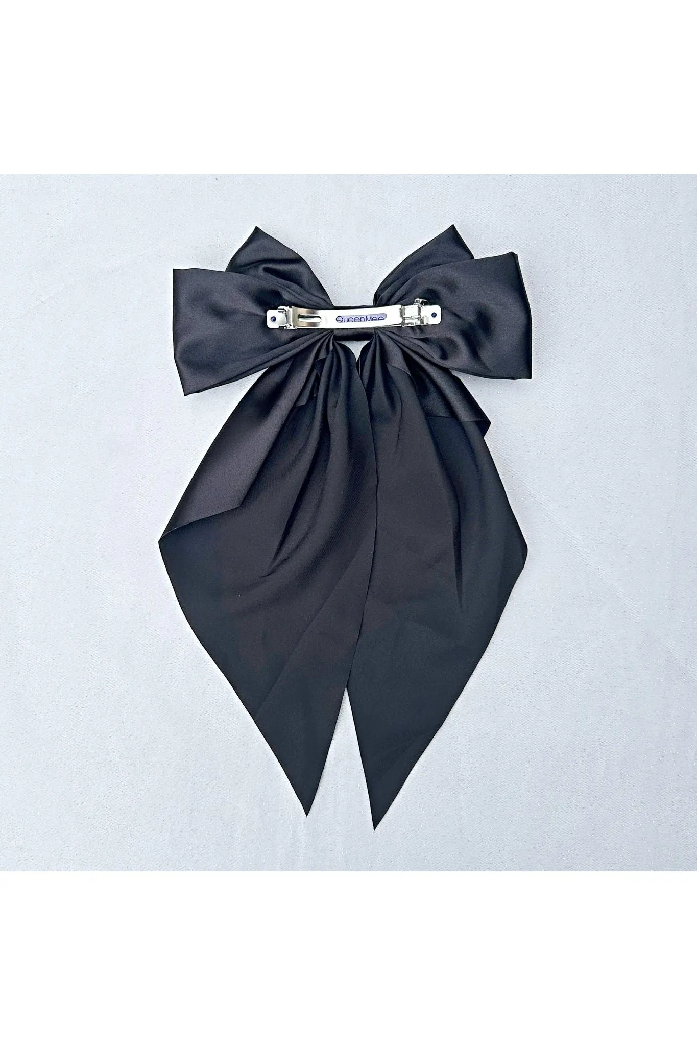 Black Satin Hair Bow Black Hair Clip Long Bow by QueenMee Accessories sold by Goddiva product image thumbnail 2