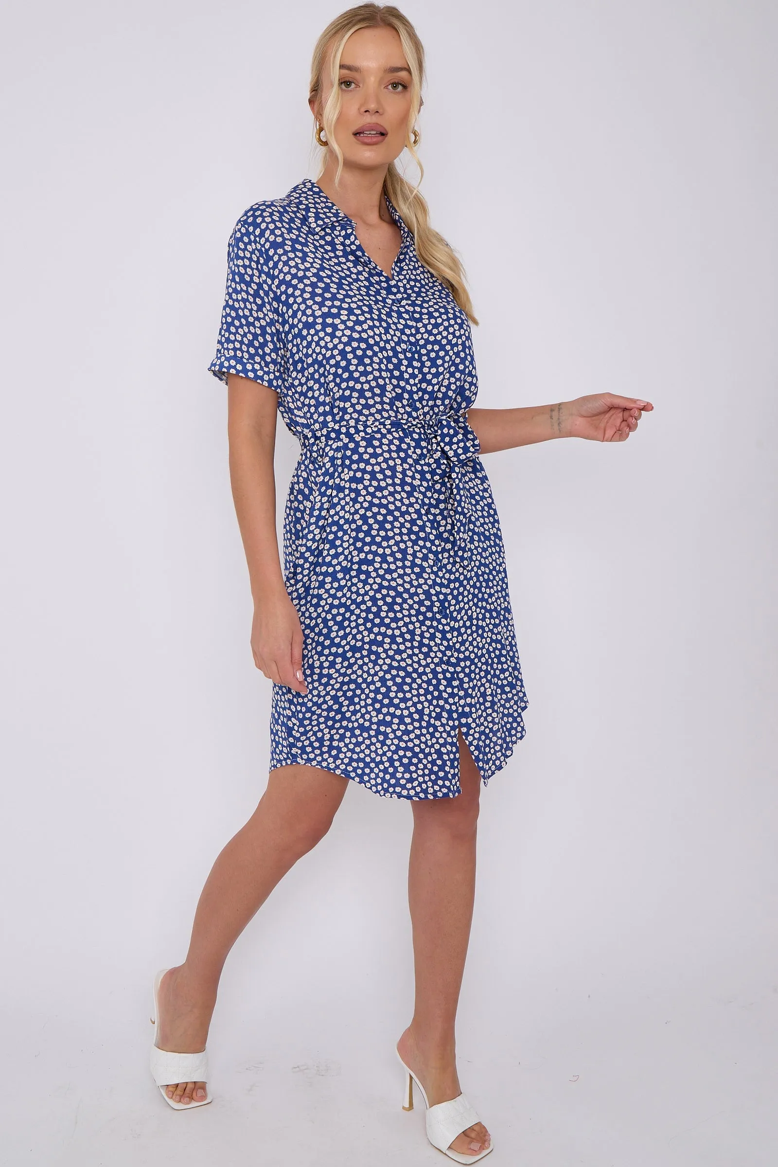 Blue Daisy Print Cheesecloth Mini Dress by LOVE SUNSHINE sold by Goddiva product image thumbnail 3