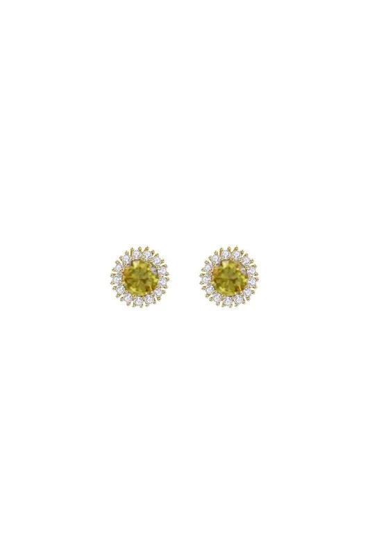 Last True Angel CZ Cluster Round Stud Earring In Gold With Olive sold by Goddiva