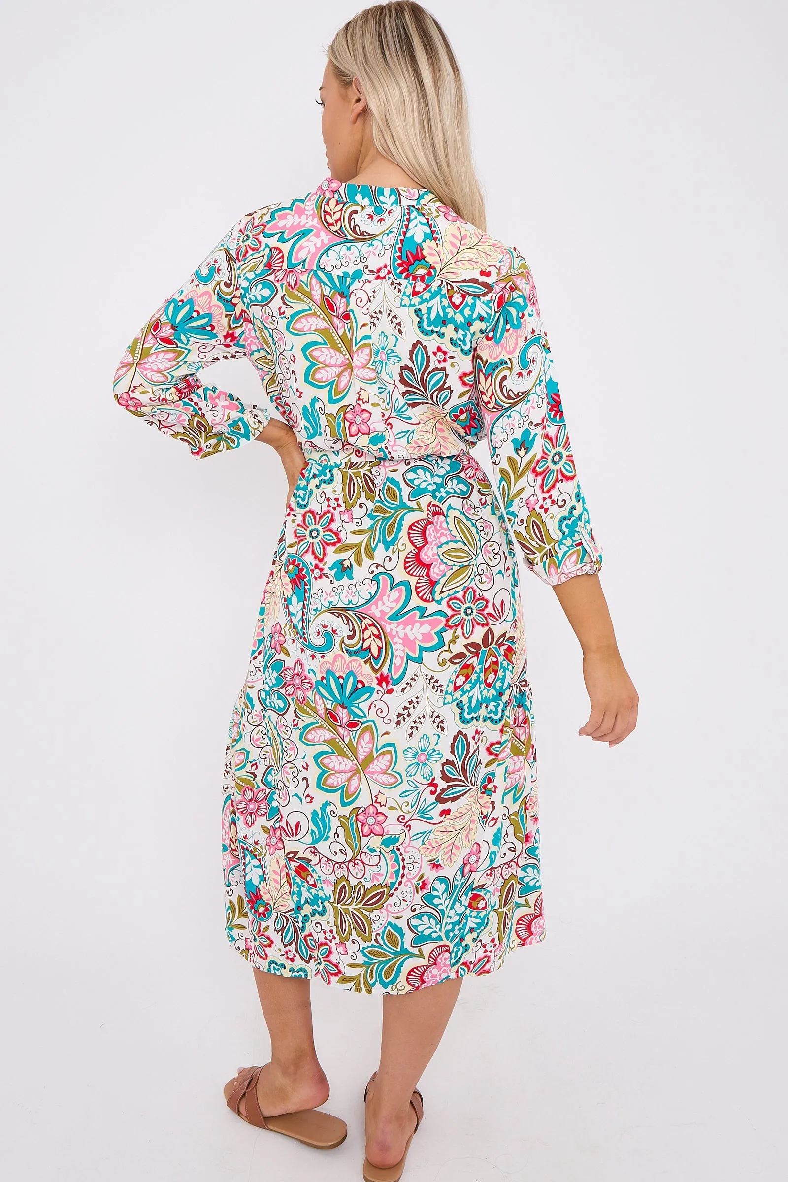 LOVE SUNSHINE White Multi Floral Print Long Sleeve Midi Dress sold by Goddiva product image thumbnail 5