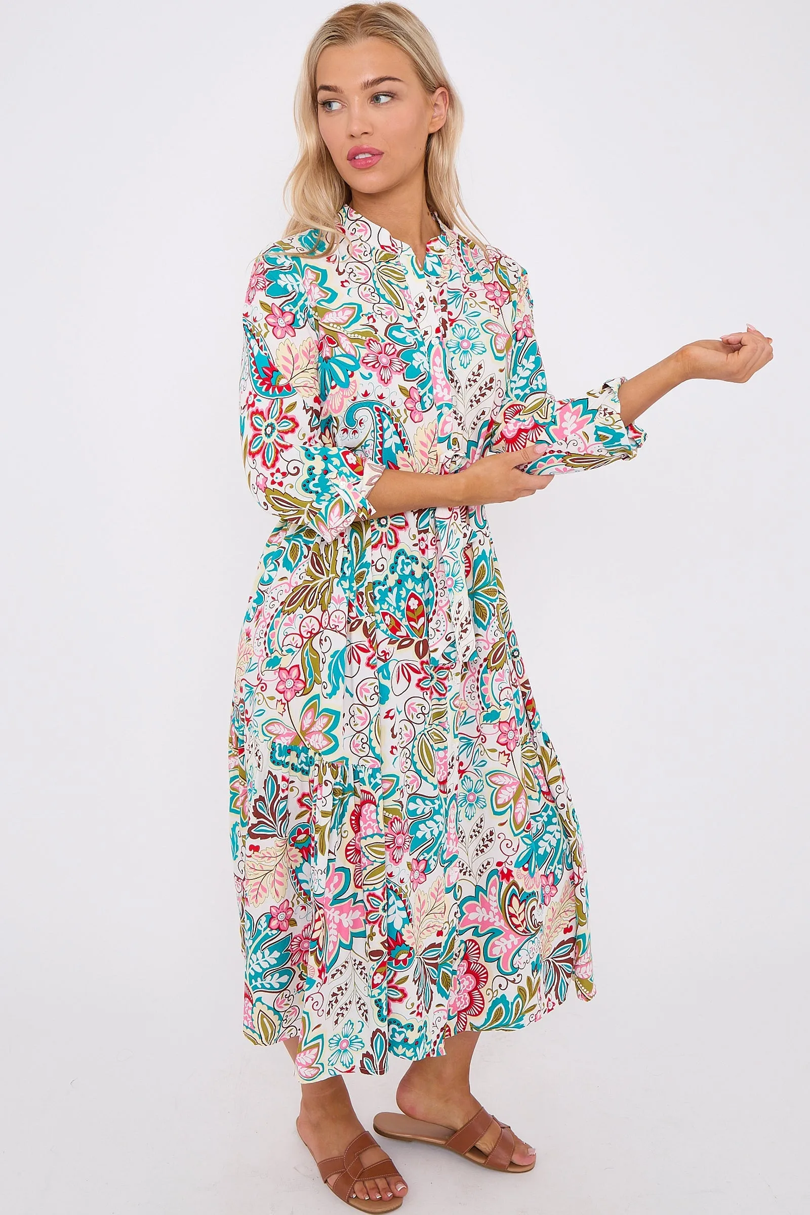 LOVE SUNSHINE White Multi Floral Print Long Sleeve Midi Dress sold by Goddiva product image thumbnail 3
