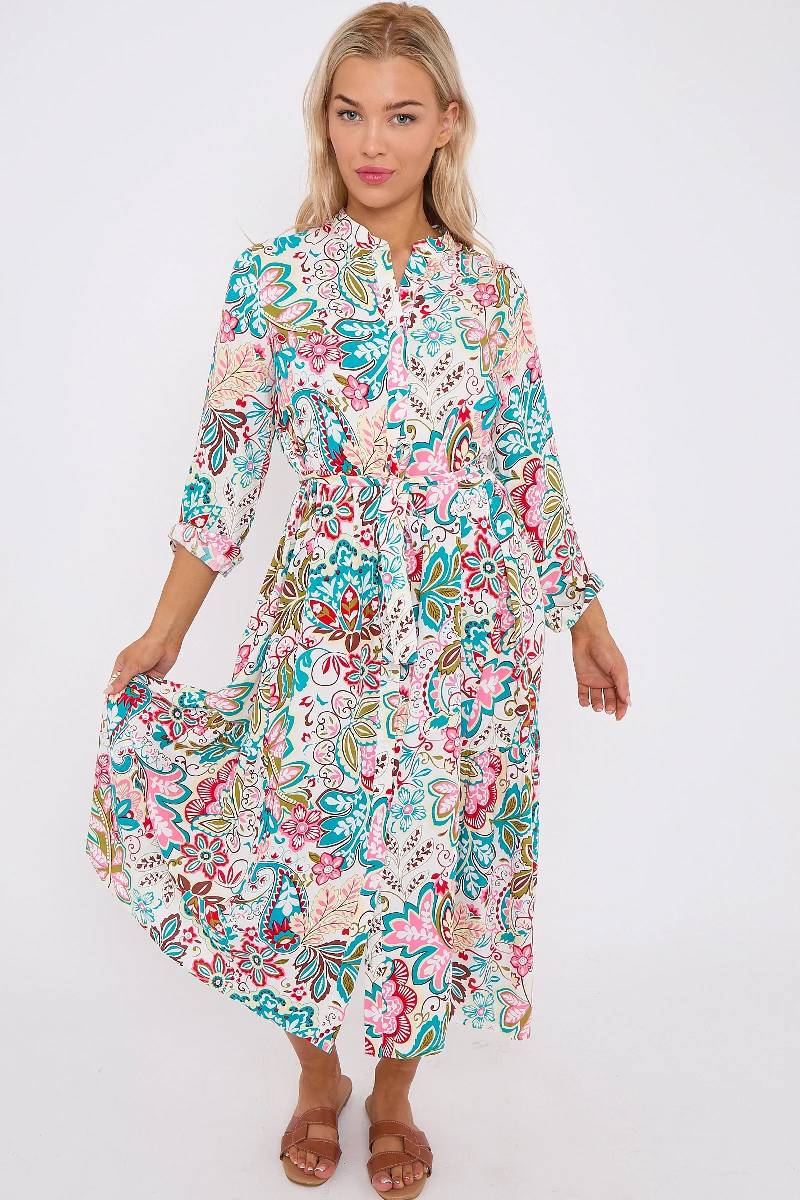 LOVE SUNSHINE White Multi Floral Print Long Sleeve Midi Dress sold by Goddiva product image thumbnail 4