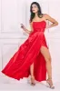 Goddiva Front Split Satin Bandeau Maxi - Red sold by Goddiva