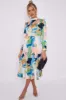 LOVE SUNSHINE Tie Dye Print Satin Frilled Hem Midi Dress sold by Goddiva