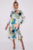 LOVE SUNSHINE Tie Dye Print Satin Frilled Hem Midi Dress sold by Goddiva