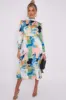 LOVE SUNSHINE Tie Dye Print Satin Frilled Hem Midi Dress sold by Goddiva