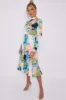 LOVE SUNSHINE Tie Dye Print Satin Frilled Hem Midi Dress sold by Goddiva