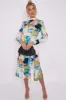 LOVE SUNSHINE Tie Dye Print Satin Frilled Hem Midi Dress sold by Goddiva
