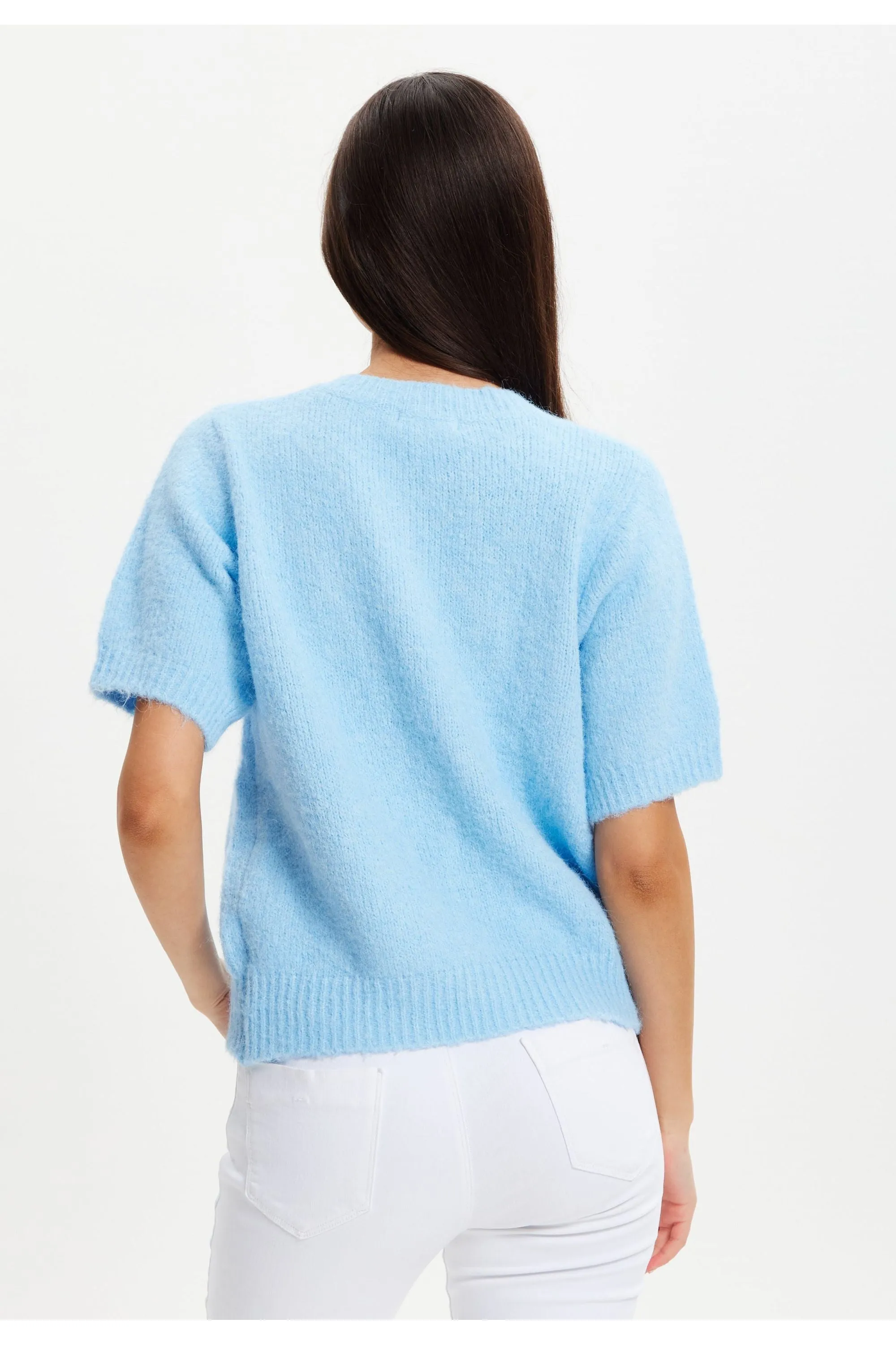 Blue Knitted Floral Short Sleeve Cardigan by Liquorish sold by Goddiva product image thumbnail 5