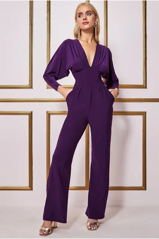Goddiva Plunging V-neck Jumpsuit - Purple sold by Goddiva
