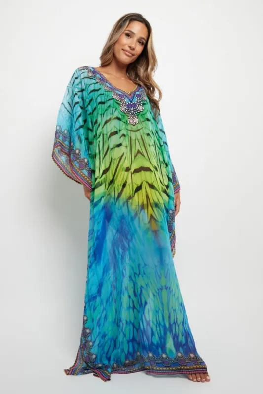 Aftershock London Aqua Blue Maxi Beach Dress Kaftan sold by Goddiva