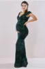 Maternity Sequin & Velvet Bardot Maxi - Emerald Green by Goddiva sold by Goddiva
