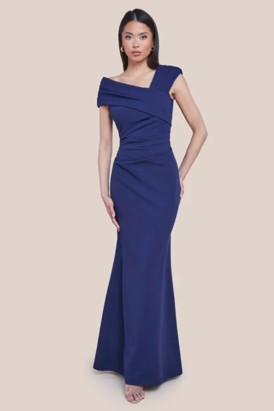 One Shoulder Evening Maxi Dress - Navy by Goddiva sold by Goddiva