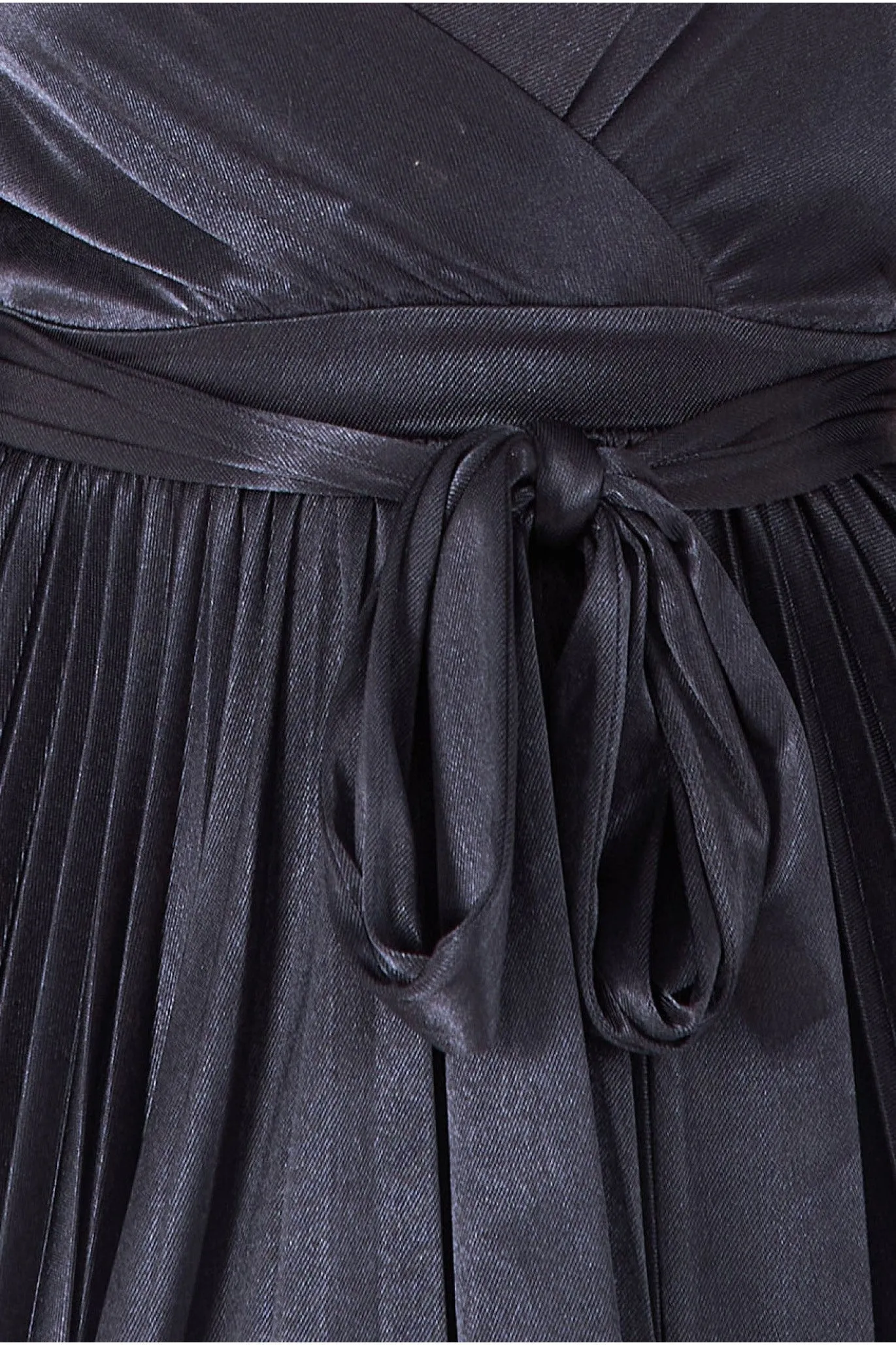 Satin Pleated Skirt Wrap Midi Dress - Black by Goddiva sold by Goddiva product image thumbnail 4