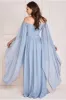 Chiffon Off The Shoulder Maxi With Cape Sleeves - Blue by Goddiva sold by Goddiva