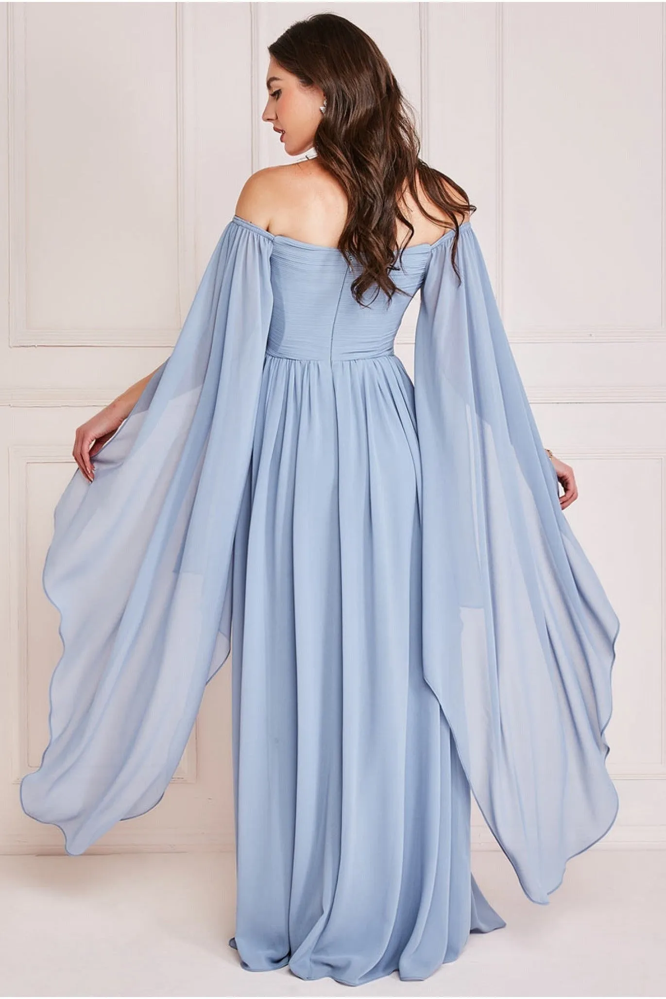 Chiffon Off The Shoulder Maxi With Cape Sleeves - Blue by Goddiva sold by Goddiva product image thumbnail 2