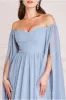 Chiffon Off The Shoulder Maxi With Cape Sleeves - Blue by Goddiva sold by Goddiva