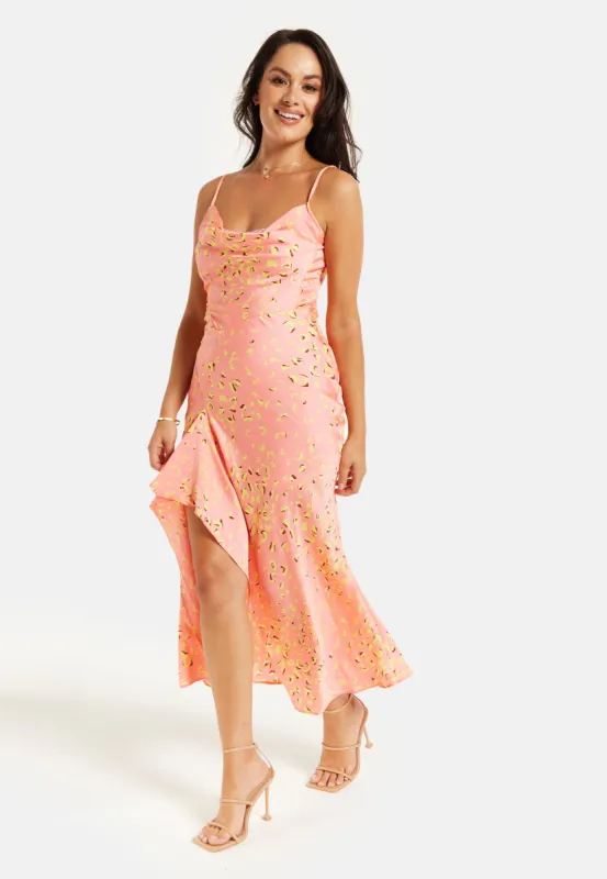 Cowl Neck Abstract Animal Print Dress In Peach by Liquorish sold by Goddiva