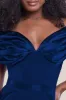 Goddiva Corset Bodice Scuba & Satin Bardot Jumpsuit - Navy sold by Goddiva