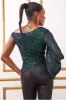 Goddiva Asymmetric Sequin Balloon Sleeve Top - Emerald sold by Goddiva