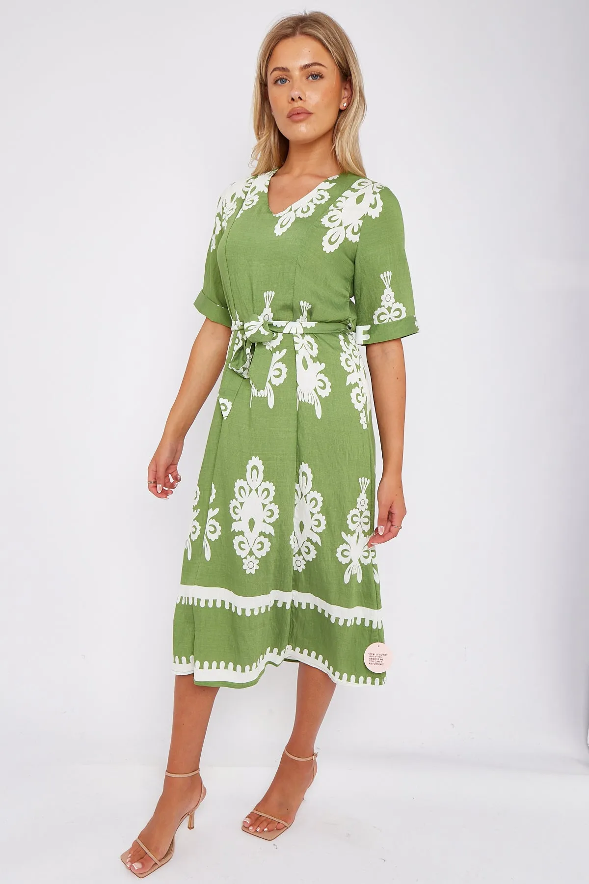 Green Pattern Print Short Sleeve Midi Dress by LOVE SUNSHINE sold by Goddiva product image thumbnail 4