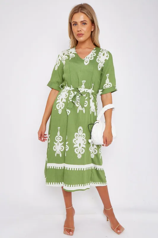 Green Pattern Print Short Sleeve Midi Dress by LOVE SUNSHINE sold by Goddiva